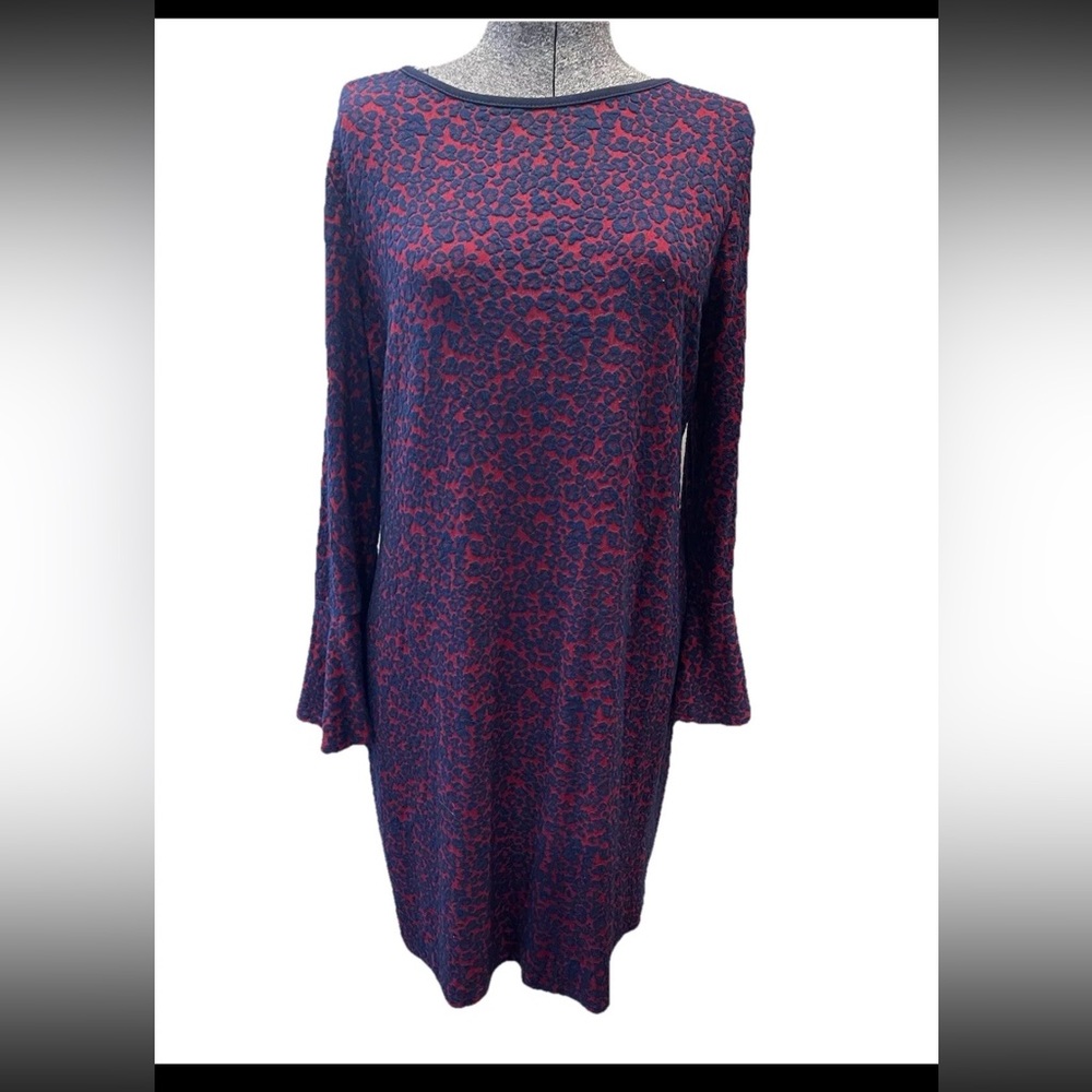 Tiana B size 14 ladies red and blue back zip up pencil dress bell sleeve EUC
